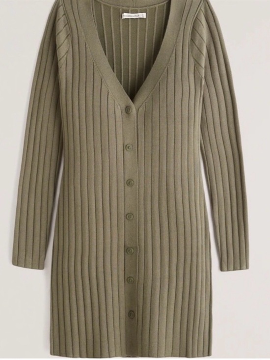 Abercrombie & Fitch Dresses & Skirts - Abercrombie & Fitch Olive Ribbed Button Down Sweater Dress